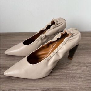 CLERGERIE PARIS Heels Leather Cinched Nappa Flat Gunmetal Sz 38/8 US❤️